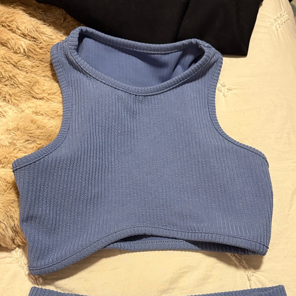 Blue Ribbed Two-Piece Set - Picture 2 of 3